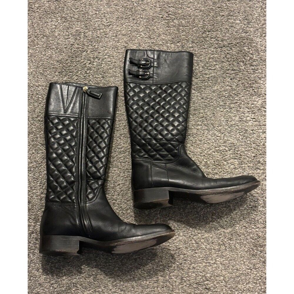 Burberry Quilted Full Leather Zip-Up Riding Boots‎ 37.5 US 7.5 Black